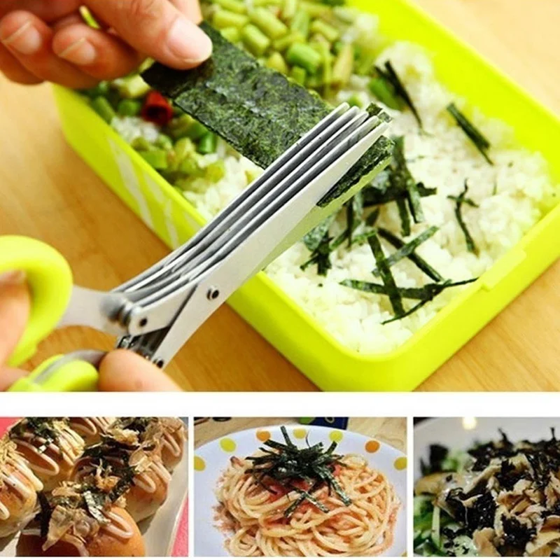

5 Layers Stainless Steel Kitchen Scissors Multi-Layers Knives Multifunctional Scallion Cutter Herb Laver Spices Cook Tool Cut