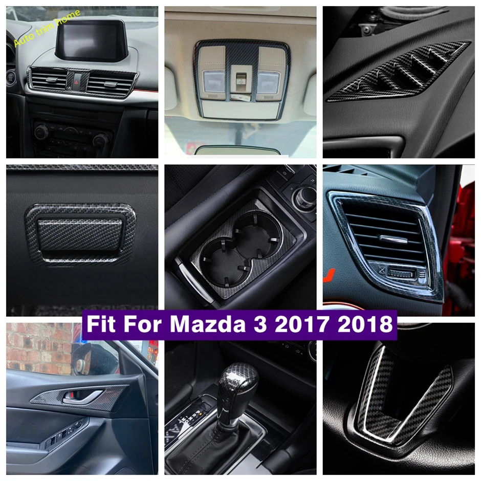 

Carbon Fiber Look Interior Refit Kit Steering Wheel / Air AC / Gear Box Panel / Reading Lights Cover Trim For Mazda 3 2017 2018