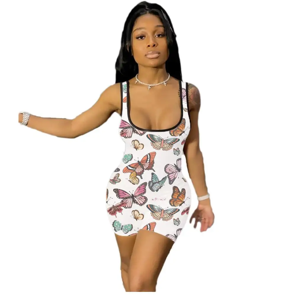Adogirl Butterfly Print Jumpsuit Color Patchwork U Neck Tank Vest Shorts Romper Casual Playsuit Summer Fashion Onesies Overall | Женская
