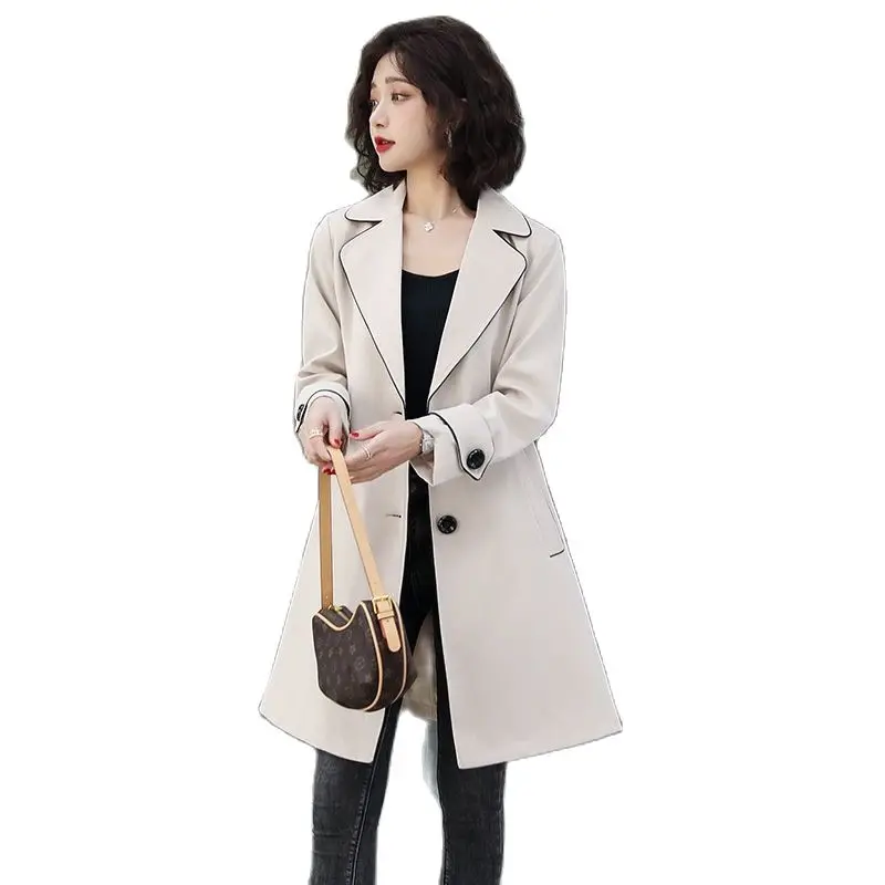 

Temperament Mid-length Lace-up Windbreaker Female Street 2021 Spring Autumn New Slim Long Trench Coats Women Outerwear F1025