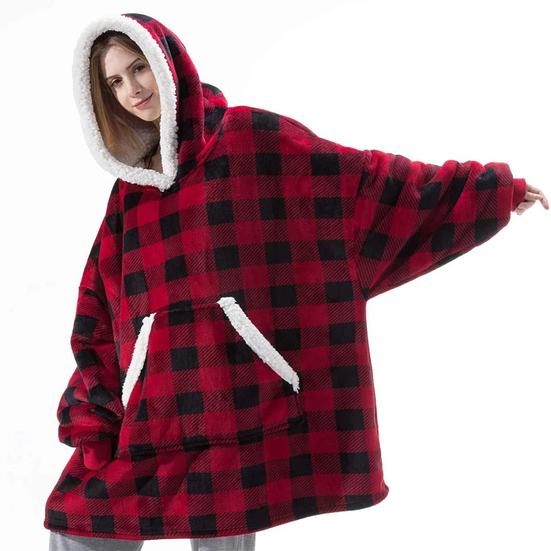 

Oversized Hoodies Sweatshirt Pullover Fleece Pajamas Warm Sofa Blanket Pocket Blankets with Sleeves Pullover