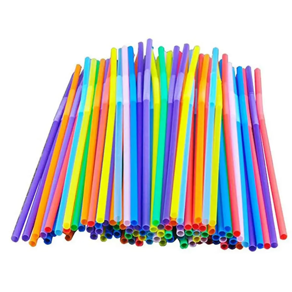 

100pcs Disposable Straws Flexible Plastic Drinking Straws Random Color Long Soft Bedable BPA-free Odorless For Party Cafes Bar
