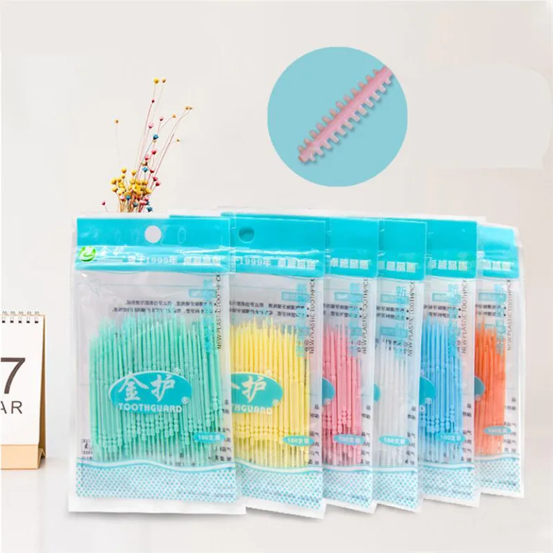 

100pcs/bag Double Head Dental Floss Interdental Toothpick Brush Brush Teeth Stick Dental Oral Care Toothpicks Floss Pick
