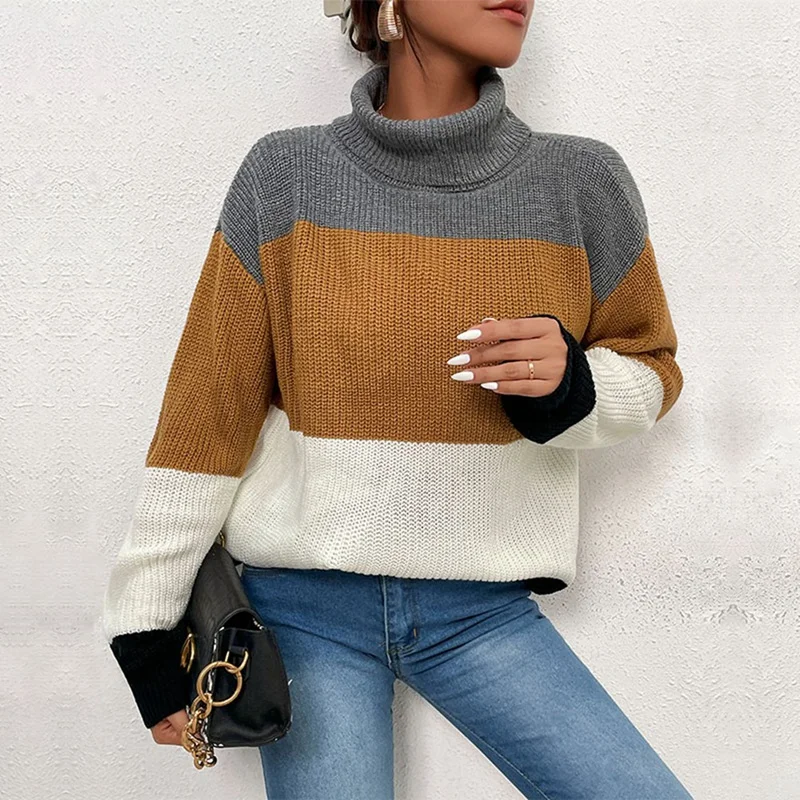 ASDS-Женский вязаный свободный свитер с длинным рукавом и воротником-хомутом