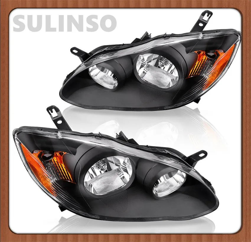 Комплект фар Sulinso для Toyota Corolla 2003-2008 черный корпус янтарный отражатель прозрачные
