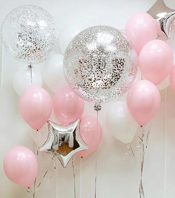 

Pink White Latex Balloons Combination 36inch Silver Confetti Balloon For Baby Shower Happy Birthday Party Decor Wedding Globos