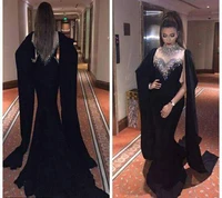 dubai kaftan long sleeves mermaid black evening dress 2019 beaded crystal high neck red robe de soiree long arabic prom dresses