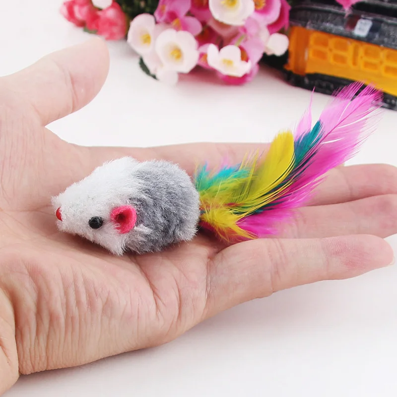 

10pcs Cat Toys Colored Feathers False Mouse Mini Funny Interactive Playing Toy Chewing Rattle Catch Pets Supplies