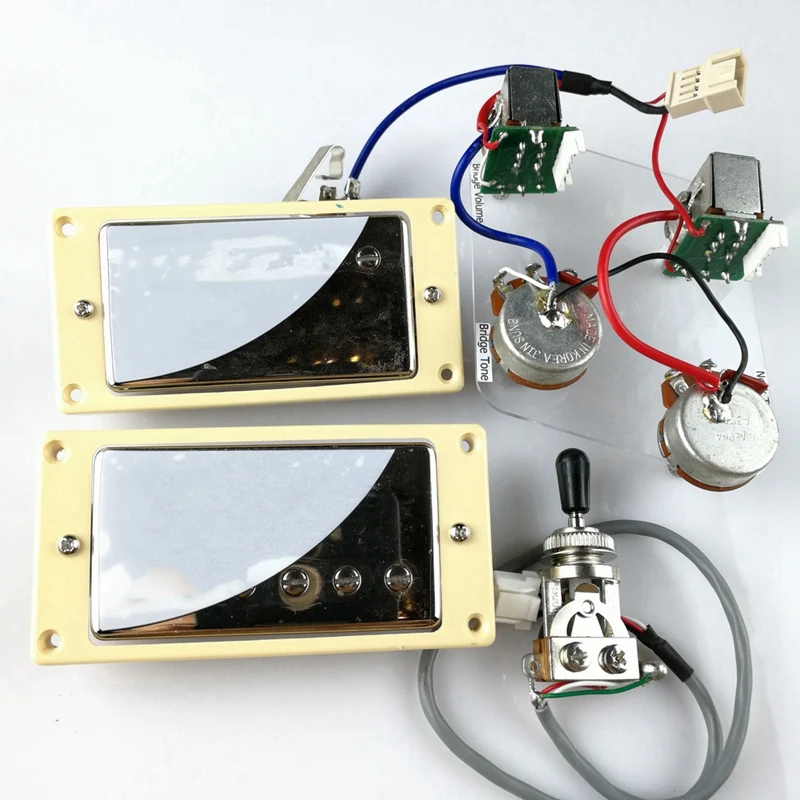 Набор двойной катушки Humbucker Пикап Электрогитара шеи и моста хром с желтой рамкой