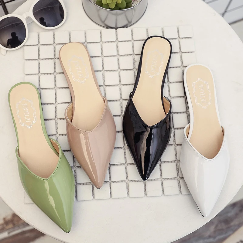 

Women Slippers Fashion Pointed Flat Shoes 2021 Summer Solid Color Simplicity Slip on Leisure Ladies External Wear Women Shoes