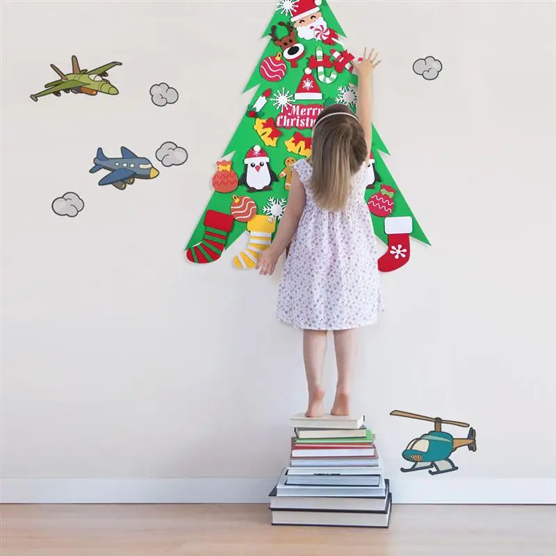 32pcs Set Amosfun DIY Christmas Tree Magic Felt Creative Jigsaw Puzzle Toy For Festival Party Christmas Gift For Children DIY A3