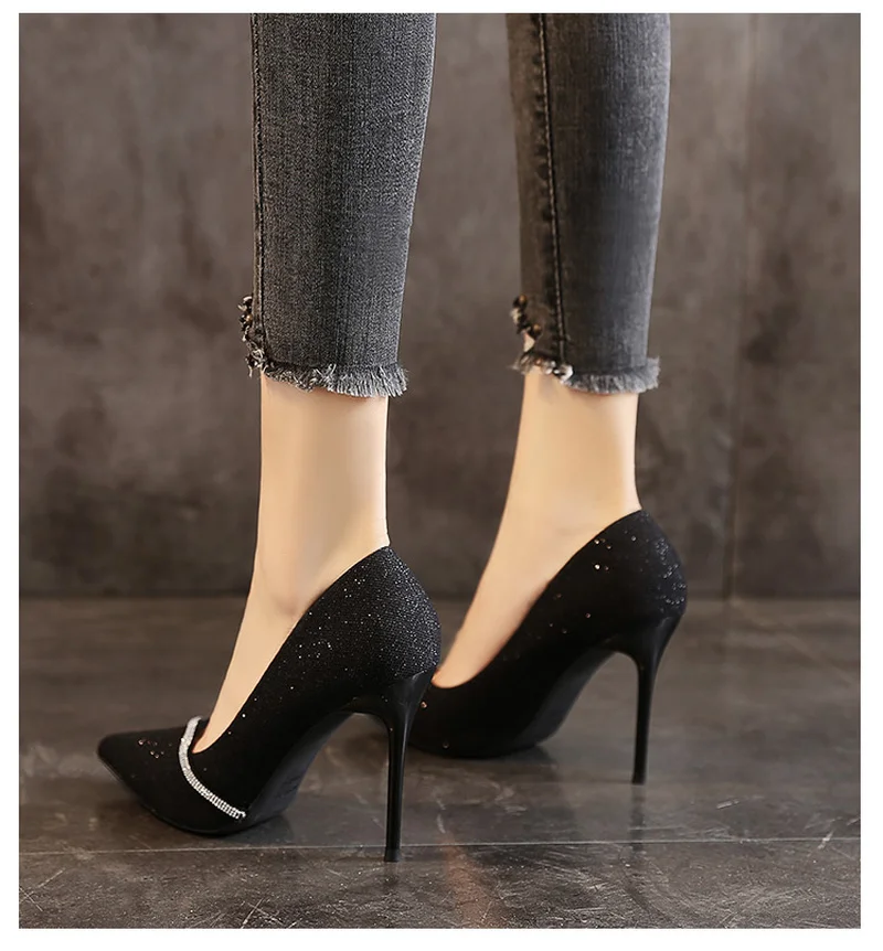

Women High Heels Sexy Rhinestone Stilettos Fashion Elegant Pointed Loafers Ladies Dress Party Wedding Leather Shoes high heels