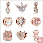 Новый летающий сердце любовь навсегда белыми фианитами розовая бусина Шарм, соответственные Европейской Пандоре обаятельные Серебро 925 оригинальный браслет из бусин, сделай сам, ювелирное изделие
