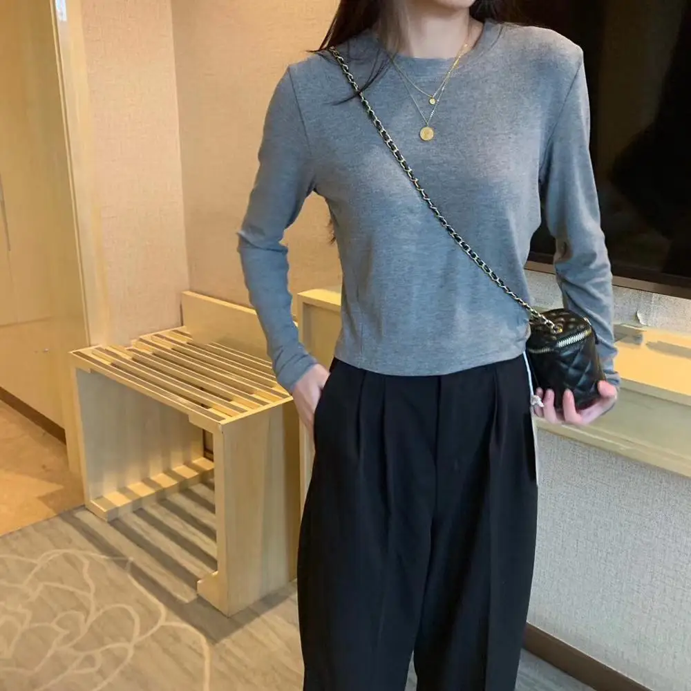 

Cotton Women T-shirt O-neck Long Sleeve women shirt All match Lady Top Black White