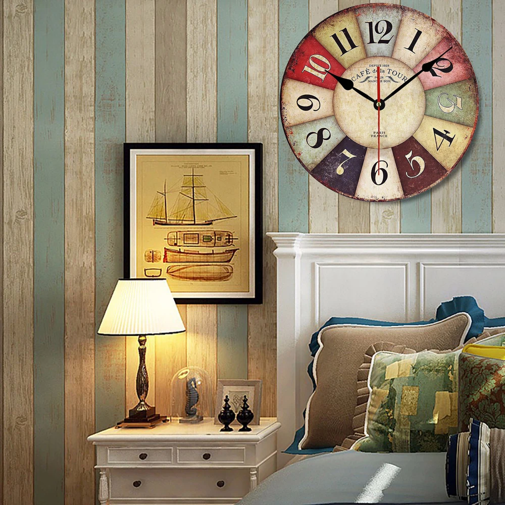 

Vintage Wood Wall Clock Silent Quartz Antique Wooden Wall Clocks for Living Room Cafe Office Home Decoration Clock Watch