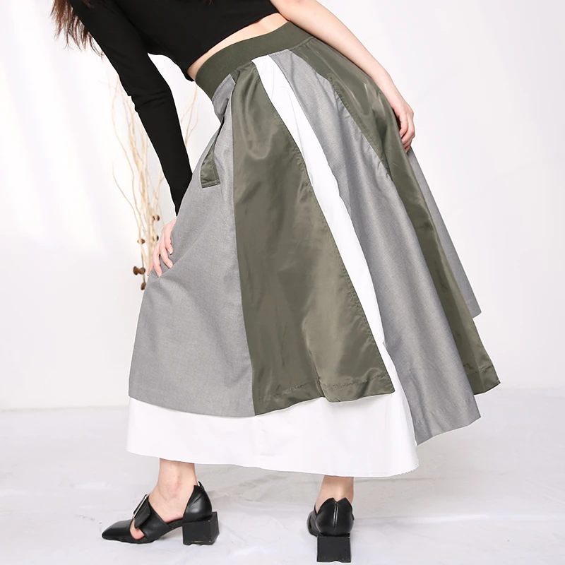 

[EAM] High Waist Green Irregular Cotton-paaded Long Gray Half-body Skirt Women Fashion Tide New Spring Autumn 2021 1DA68806