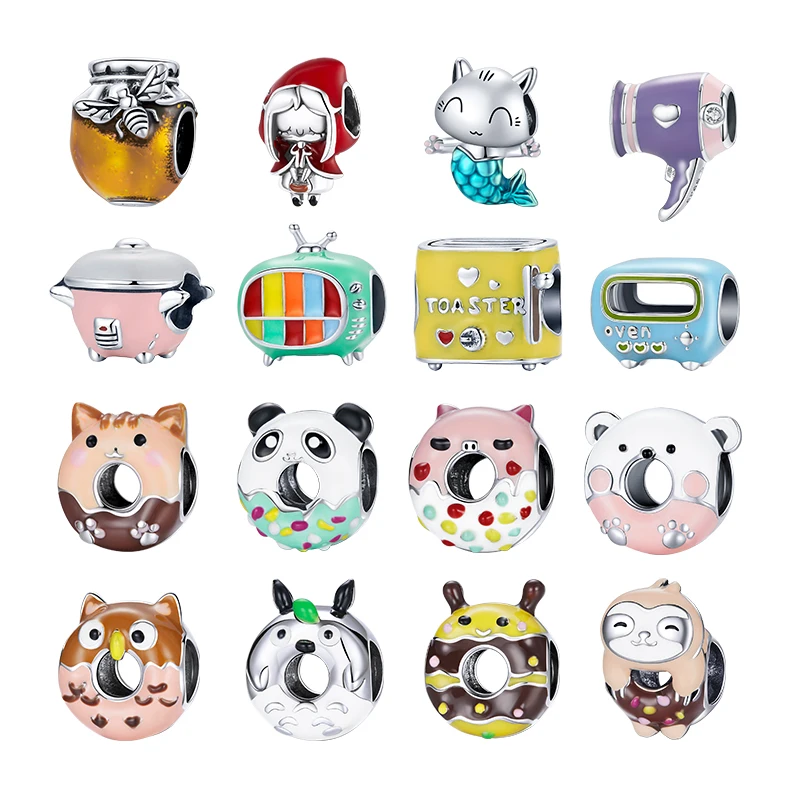 

WOSTU Authentic 925 Sterling Silver Cute Animal Donut Beads Charms Pendants Fit Original Bracelets Women DIY Fine Jewelry Gift