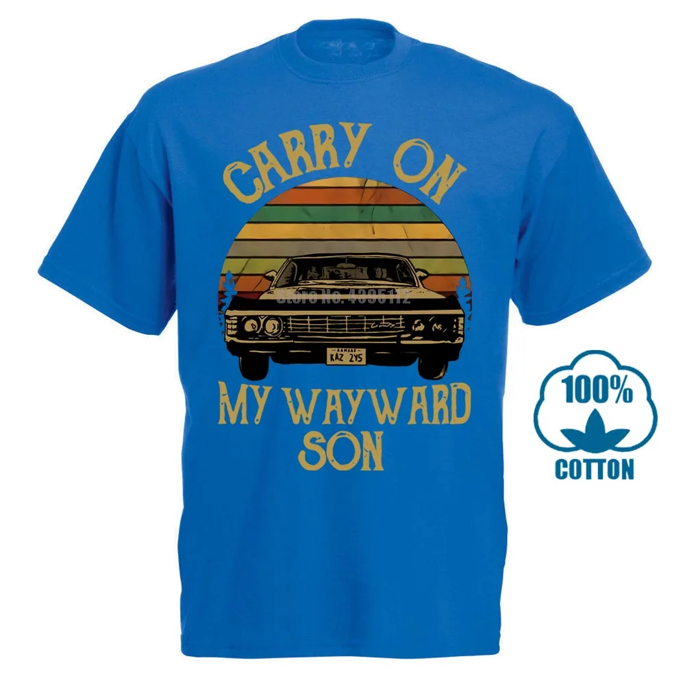 Синий Сверхъестественное Винтажная Футболка Carry On My wayard Son Dark Heather для мужчин Сделано в США - Цвет: Синий