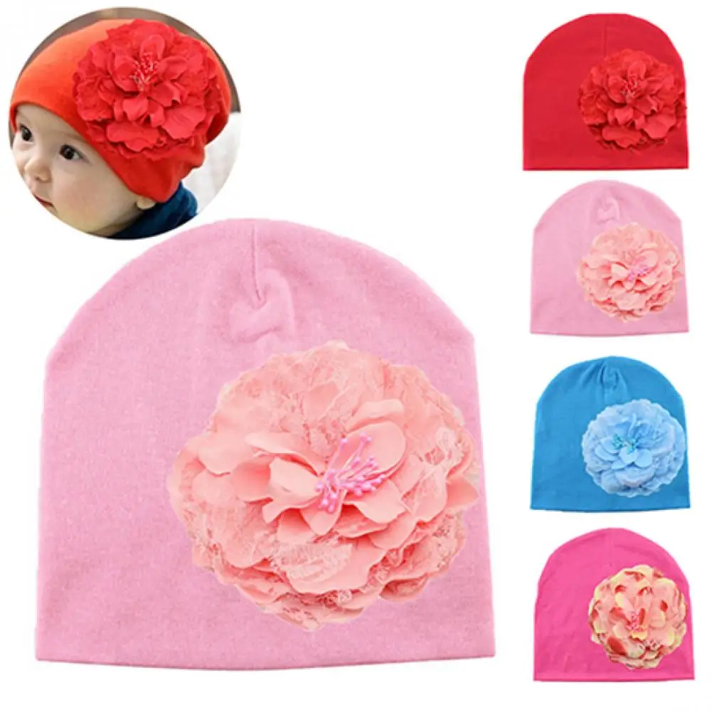 

Caps Newborn Baby Girl Peony Flower Weave Hat Infant Cotton Fabric Spring Beanie Cap