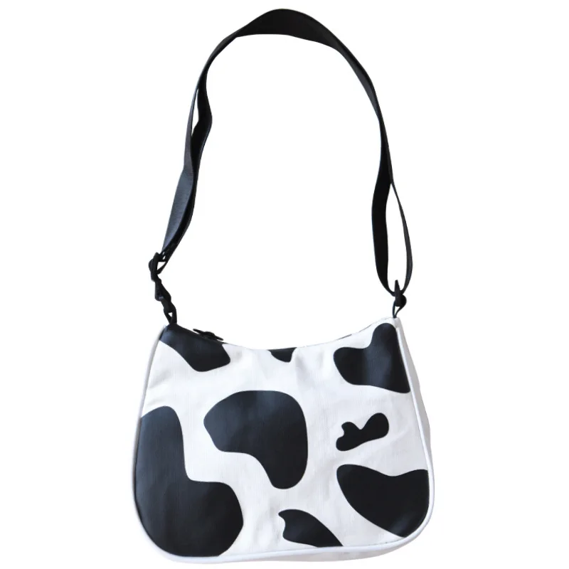 

Milk Cow Pattern Women Shoulder Bag Fashion Canvas Ladies Baguette Handbags Adjustable Strap Girls Underarm Tote Crossbody Bag