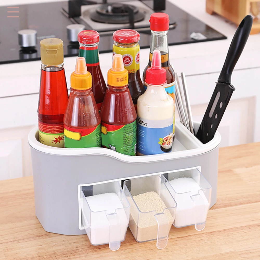 

Kitchen Utensils Cooking Seasoning Box Multifunctional Storage Box Can Store Knives And Chopsticks Condiment Jars Double-layer