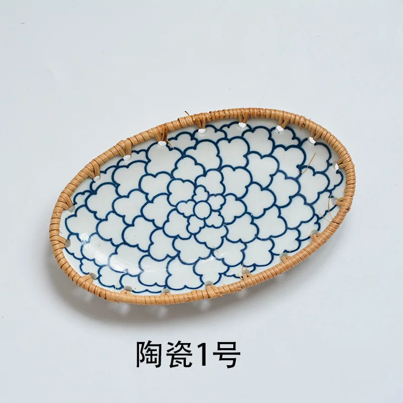 Японская посуда из ротанга плетеная тарелка для фруктов сухая искусственная