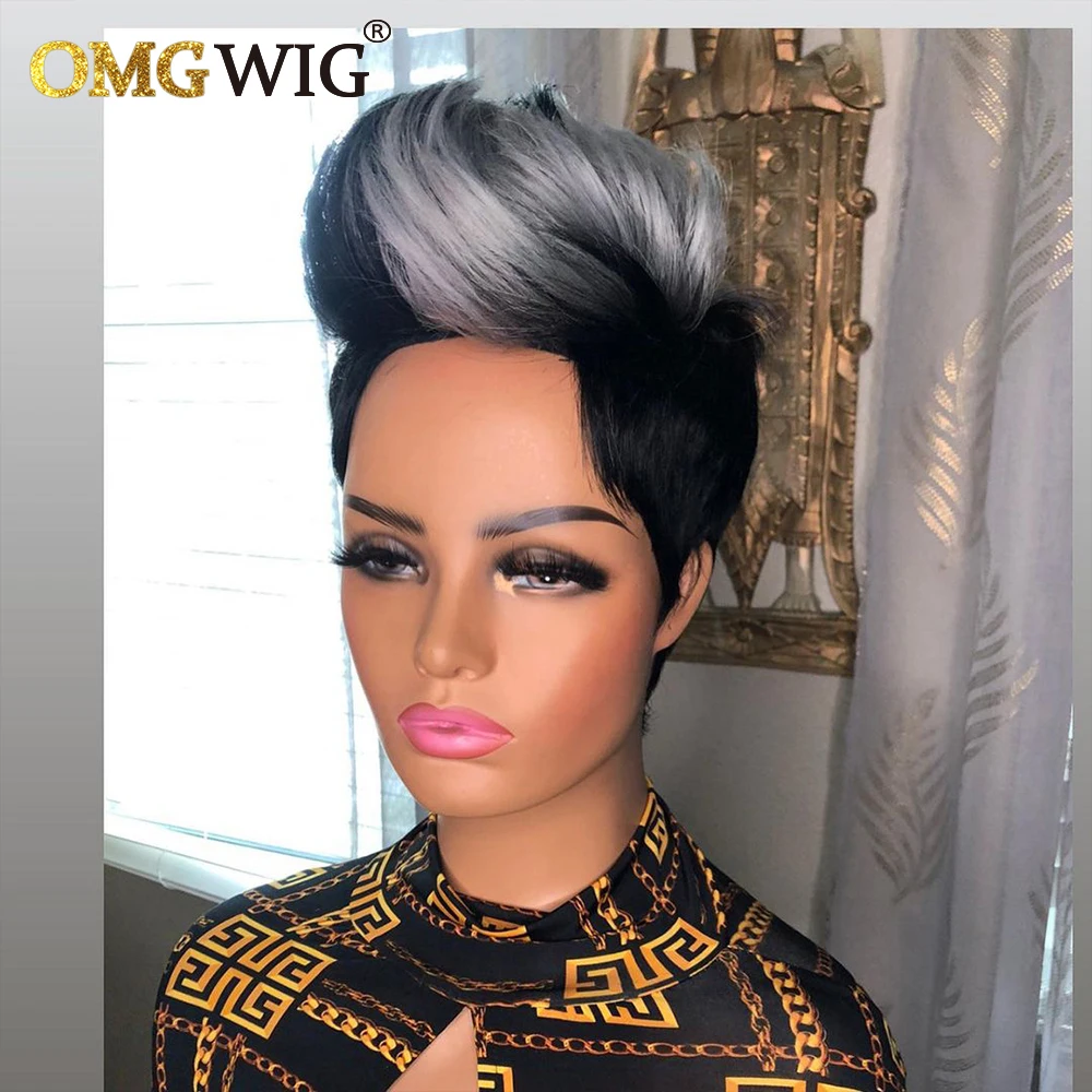 Оптовая продажа Короткие парики Piexie с эффектом омбре серые цветные бразильские