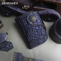 vintage genuine leather card key bag handmade crocodile pattern housekeeper key chain card slot pocket coin purse