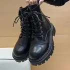 Женские ботинки на толстой подошве, короткие кожаные ботинки в британском стиле с круглым носком, квадратные, Осень-зима 2022