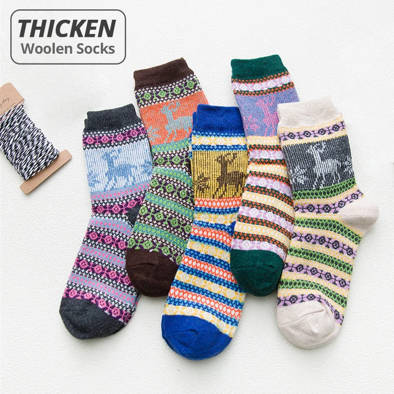 Multicolor HSS/брендовые утепленные женские зимние носки теплые носки из шерсти кролика для девочек высококачественные хлопковые Повседневные носки в стиле Харадзюку в стиле ретро, 5 пар - Цвет: Multicolor