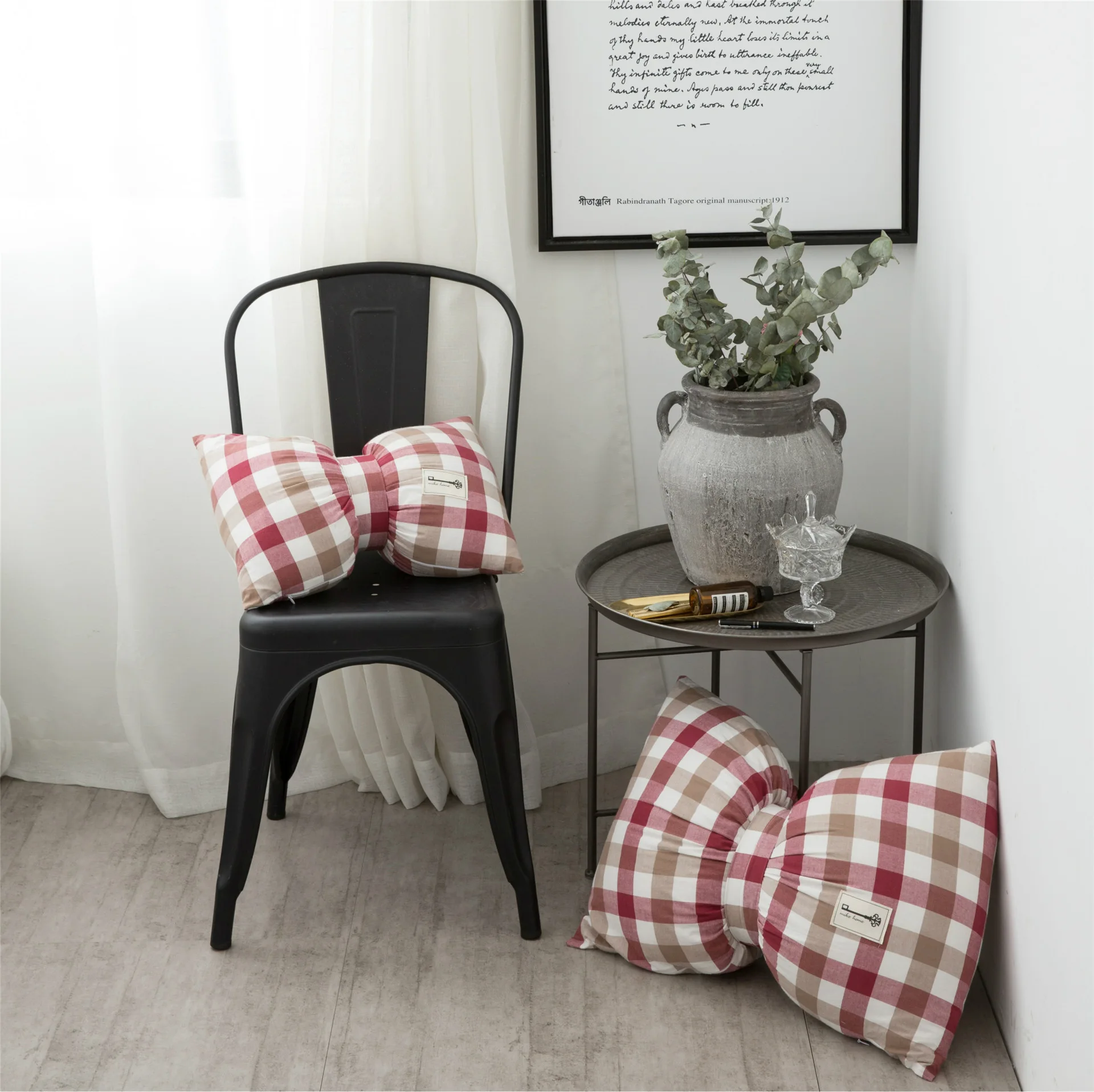 Подушка Ins в клетку с бантом и лотосом для девочек милая хлопковая декоративная