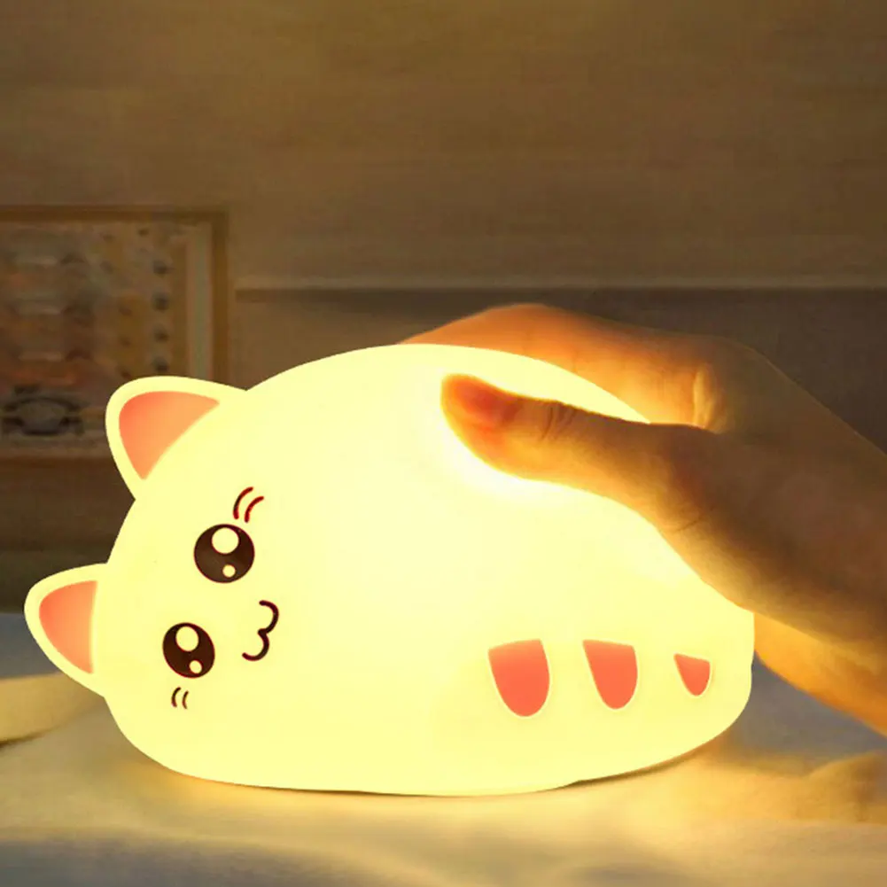 

LED Night Light Touch Control Sensor Multi-Color Silicone Cat Lamp Kids Baby Bedroom Desktop Decor Ornaments Battery USB Charge