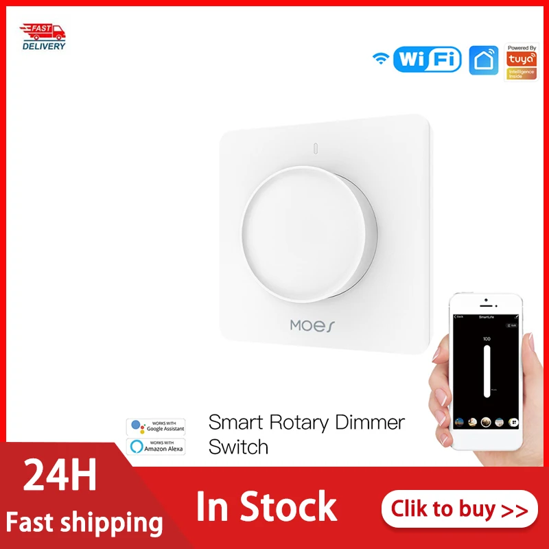 

Smart Home Rotary Dimmable Wall Switch WiFi Smart Rotary Light Dimmer Switch APP Remote Control Works With Google Home