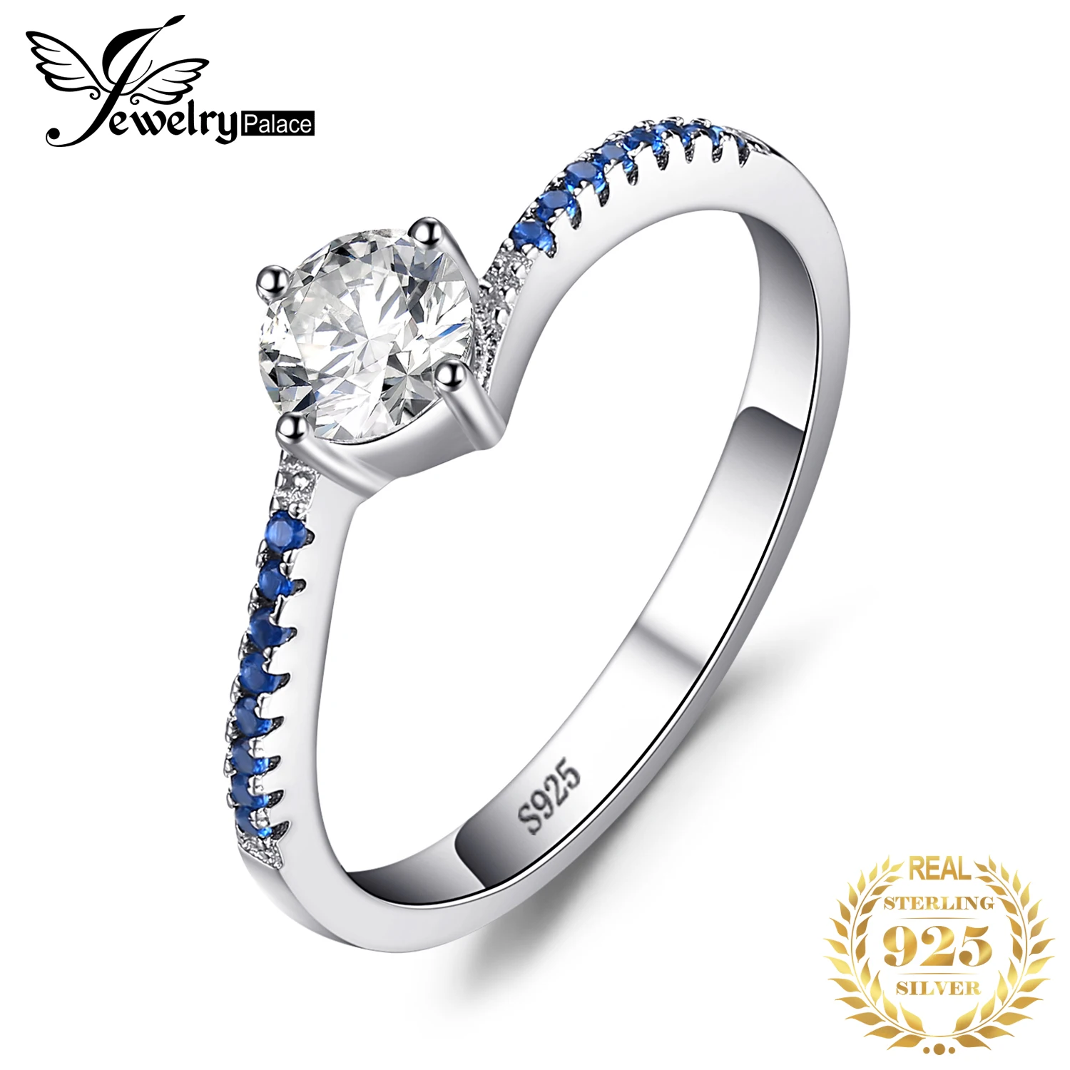 JewelryPalace Круглый 0.7ct Цирконий Создал Синий Nano Сапфир Годовщина Обещание