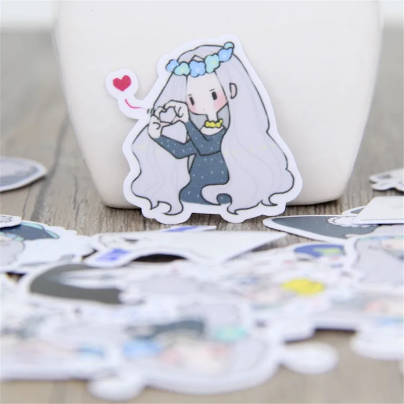 40 шт./лот наклейка с милой девушкой и белым медведем для телефона чехла ноутбука