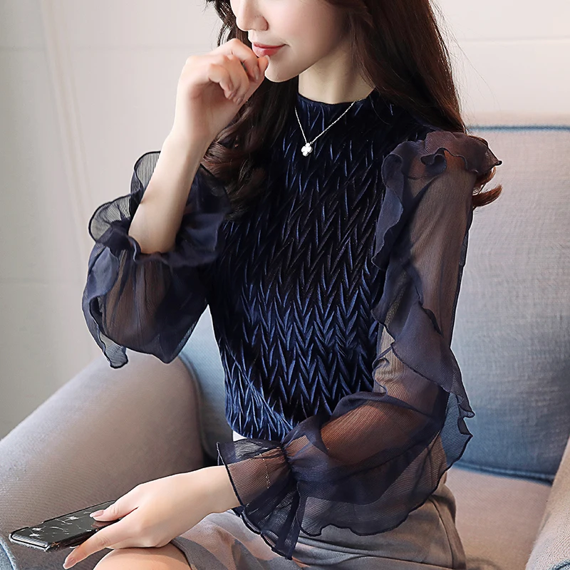 MLCRIYG новая весенняя шифоновая блузка элегантная бархатная женская рубашка с