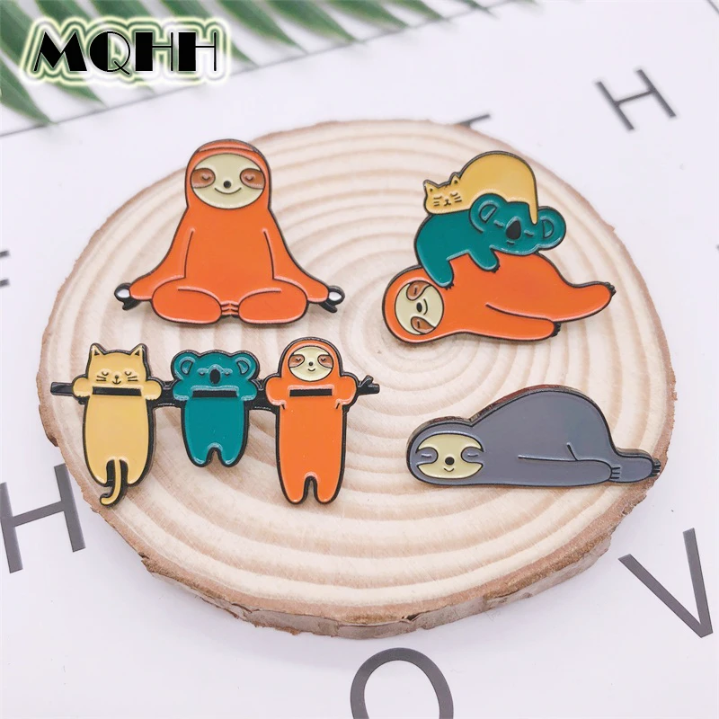 Мультяшные звери-Ленивцы кот ребенок слон эмаль брошь значок из сплава джинсовая
