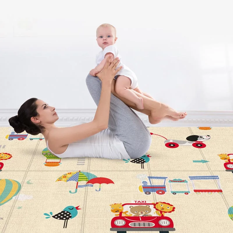 Alfombra plegable de actividades para gatear para beb&eacute;, tapete de doble cara con dibujos animados, impermeable, de espuma suave-3