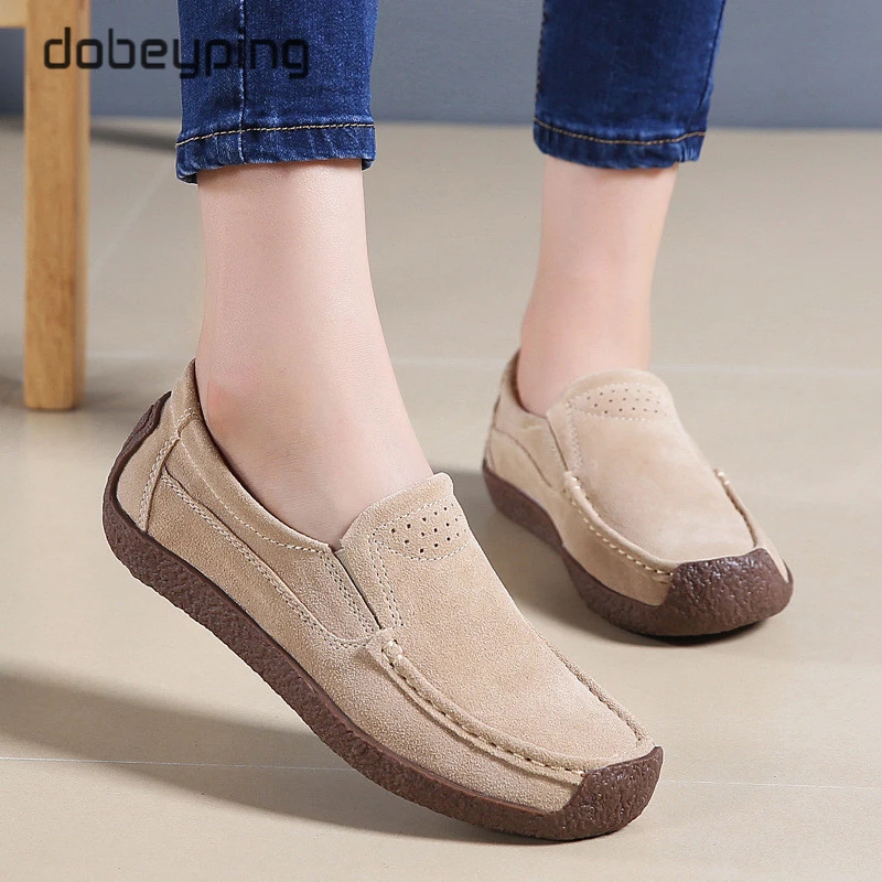Dobeyping весенне-Осенняя обувь женские слипоны кроссовки из коровьей замши
