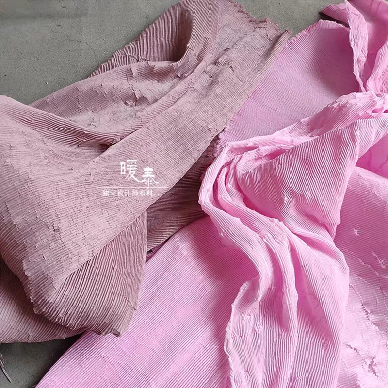 

Irregular Pleated Fabric Pink Miyake Folds DIY Patchwork Art Painting Decor Clothes Skirt Pants Sewing Dresses Designer Fabric