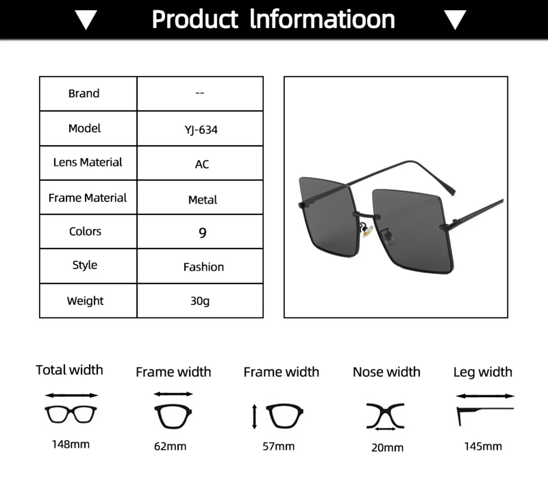 

2020 Metal Semi-rimless Sunglasses Women Retro Oversized Square Sun Glasses Men Fashion Half Metal Frame Streetwear Eyewear UV