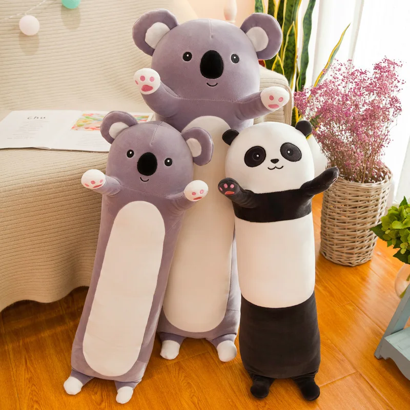 70-130cm Long Giant Panda Plush Toys Cylidrical Animal Bolster Pillow Koala Stuffed Plushie Children Sleeping Mate Gift for Kids
