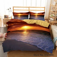 natural seaside scenery bedding set sunset beach printed down quilt cover linen cover pillow cover single and double