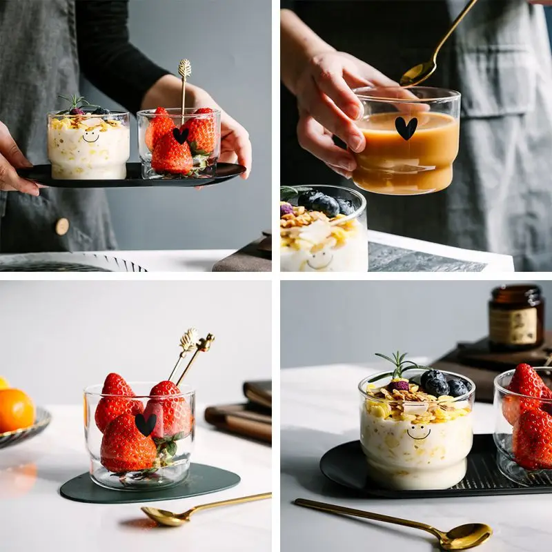 

YHA Lovely Smile Glass Drinkware Desseart Glasses Coffee Cup Morning Breakfast Milk Glass Coffee mug