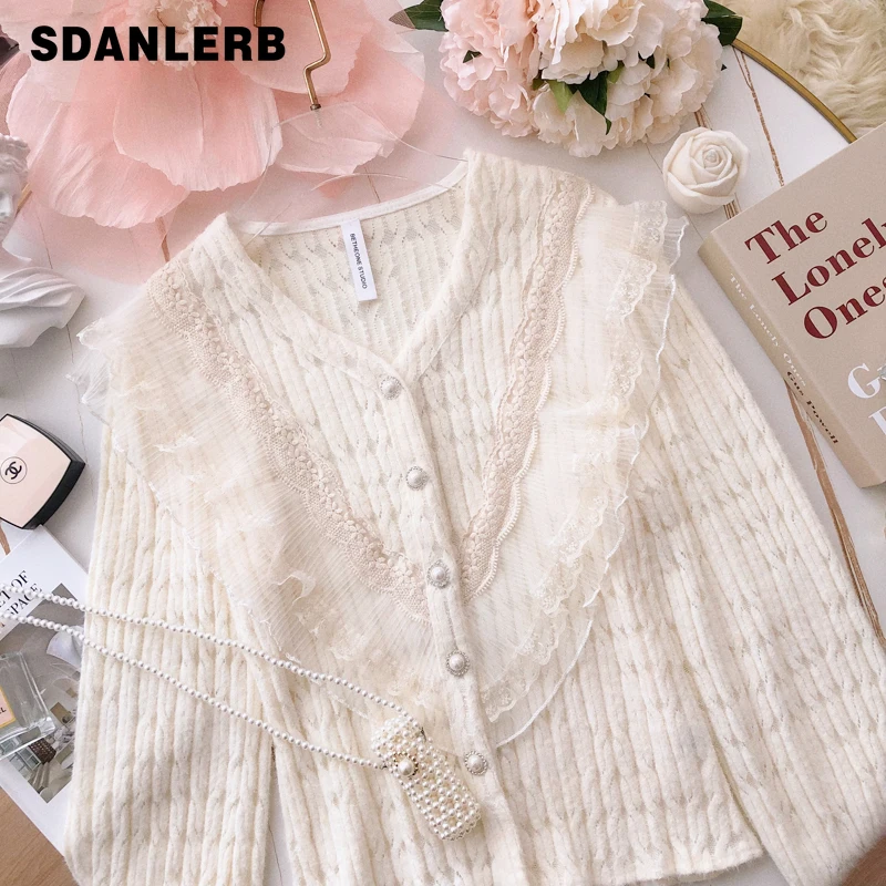 

Женская блузка с кружевом, V-образным вырезом и длинным рукавом