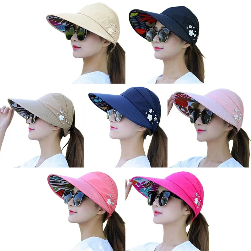 

1 pcs Summer Sun Hat Fashion Women Wide Brim Anti-UV Beach Hat Foldable Outdoor Hiking Camping UV Protection Sun Visor Hat Hot