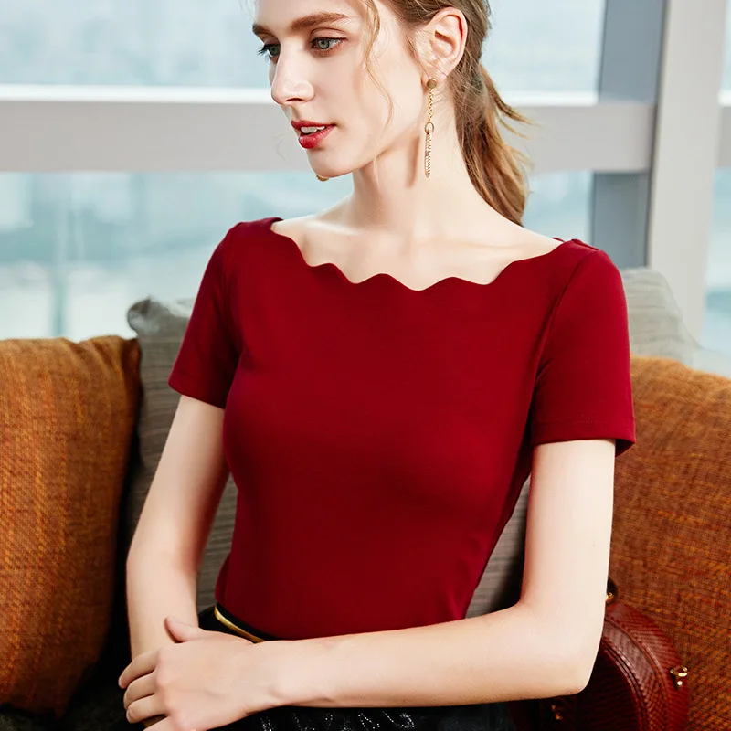 Тонкая футболка женская 2020 летняя Новинка с коротким рукавом нишевый дизайн