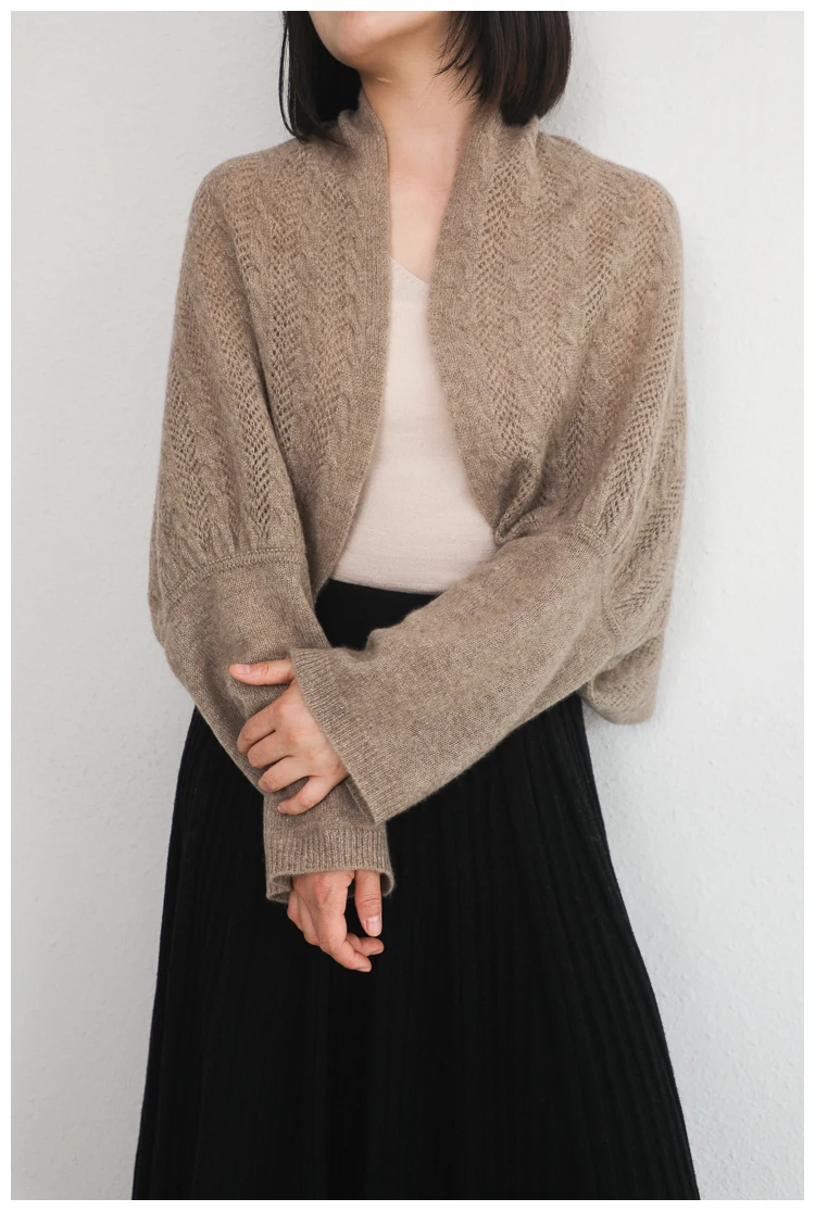 

women multi function scarfs shawl pashmina cloak cardigan style pearl buckle 100%goat cashmere hollow out knit 60x145cm