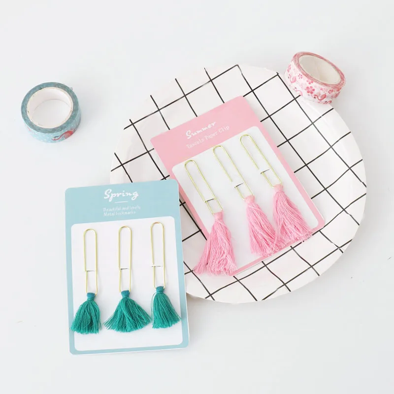 TUTU new creative cute tassel metal memo paper Golden clips set index bookmark for books office school stationery supplies H0320