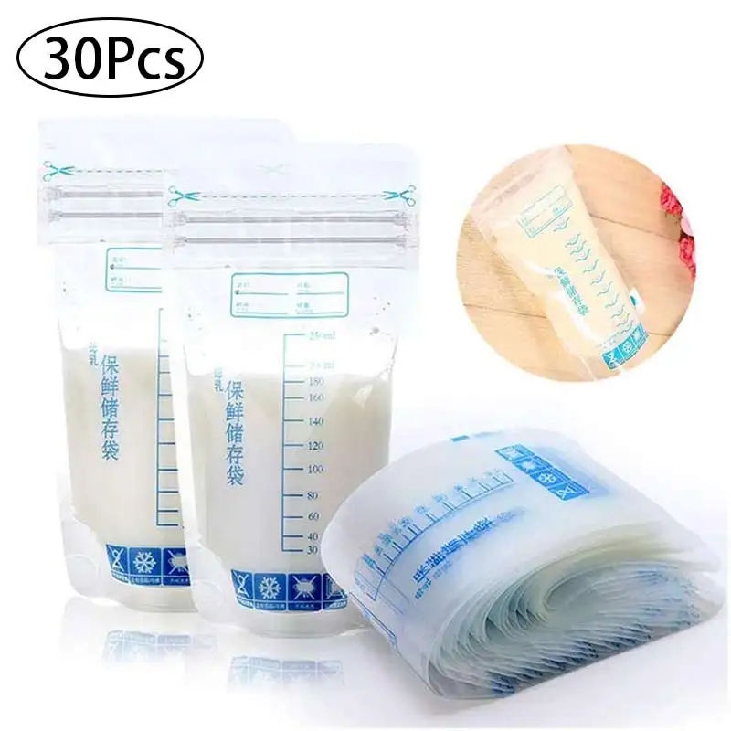 30Pcs Milk Freezer Bags Breast Milk Storage Bags Leakproof Zip Closure Baby Food Storage Breastmilk Feeding Accessories 250ml